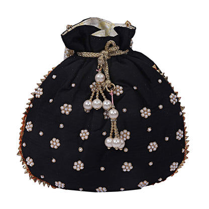 Silk 1 Piece Women Potli Bag (Black) -CTKTC07259