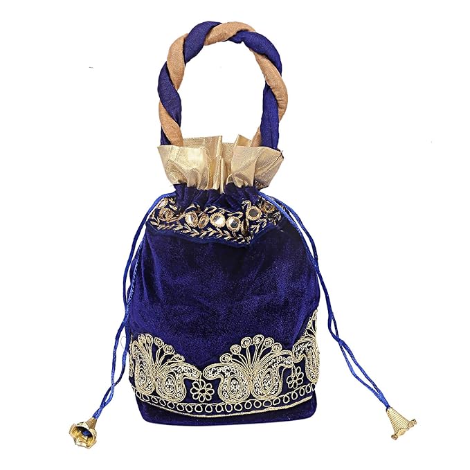 Velvet 1 Pieces Women Potli Bag (Blue) -CTKTC5913,Standard