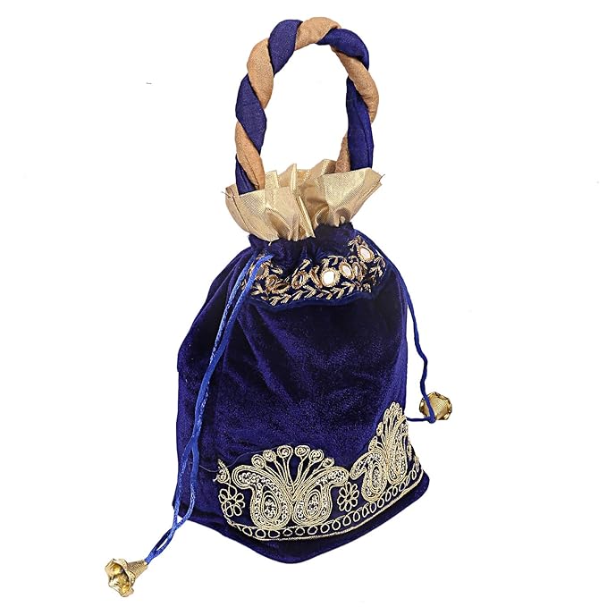 Velvet 1 Pieces Women Potli Bag (Blue) -CTKTC5913,Standard