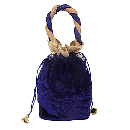 Velvet 1 Pieces Women Potli Bag (Blue) -CTKTC5913,Standard