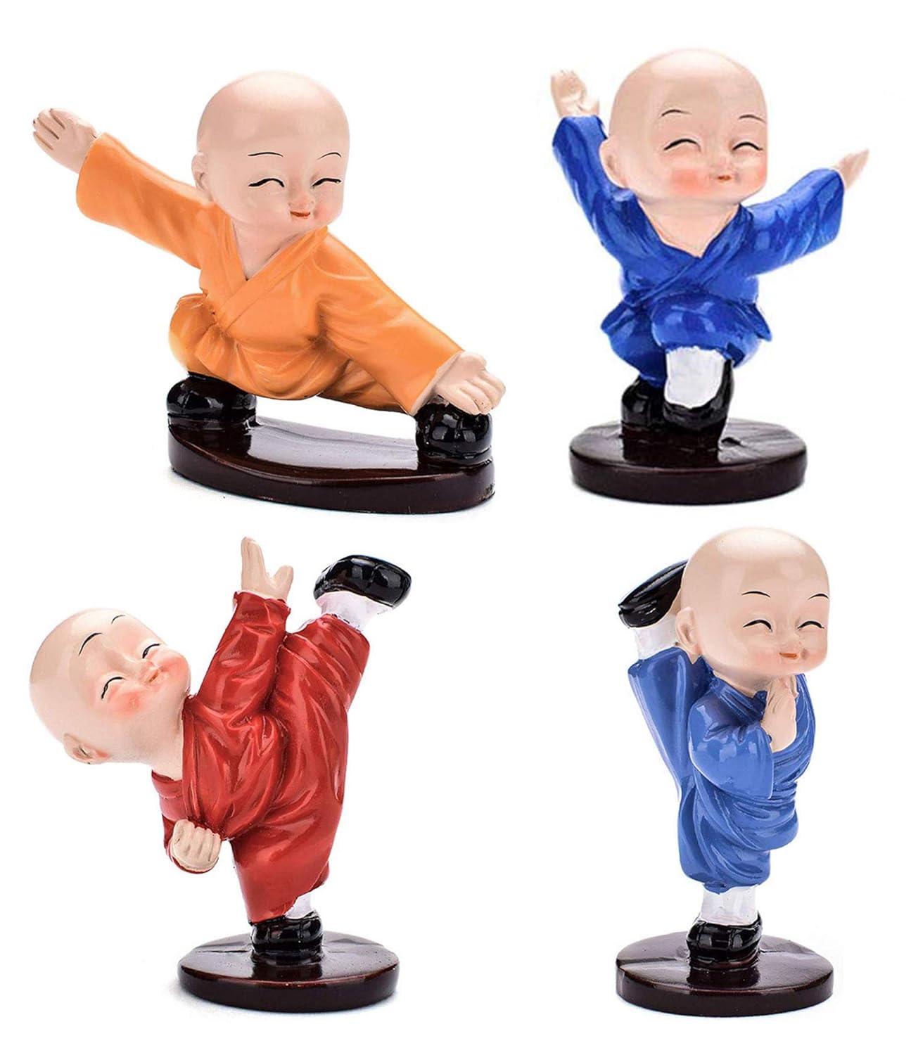 EH Polyresin Action Buddha Showpiece, Small, Multicolour, Set Of 4