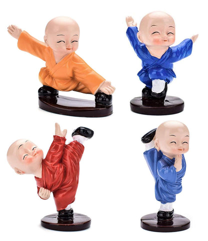 EH Polyresin Action Buddha Showpiece, Small, Multicolour, Set Of 4