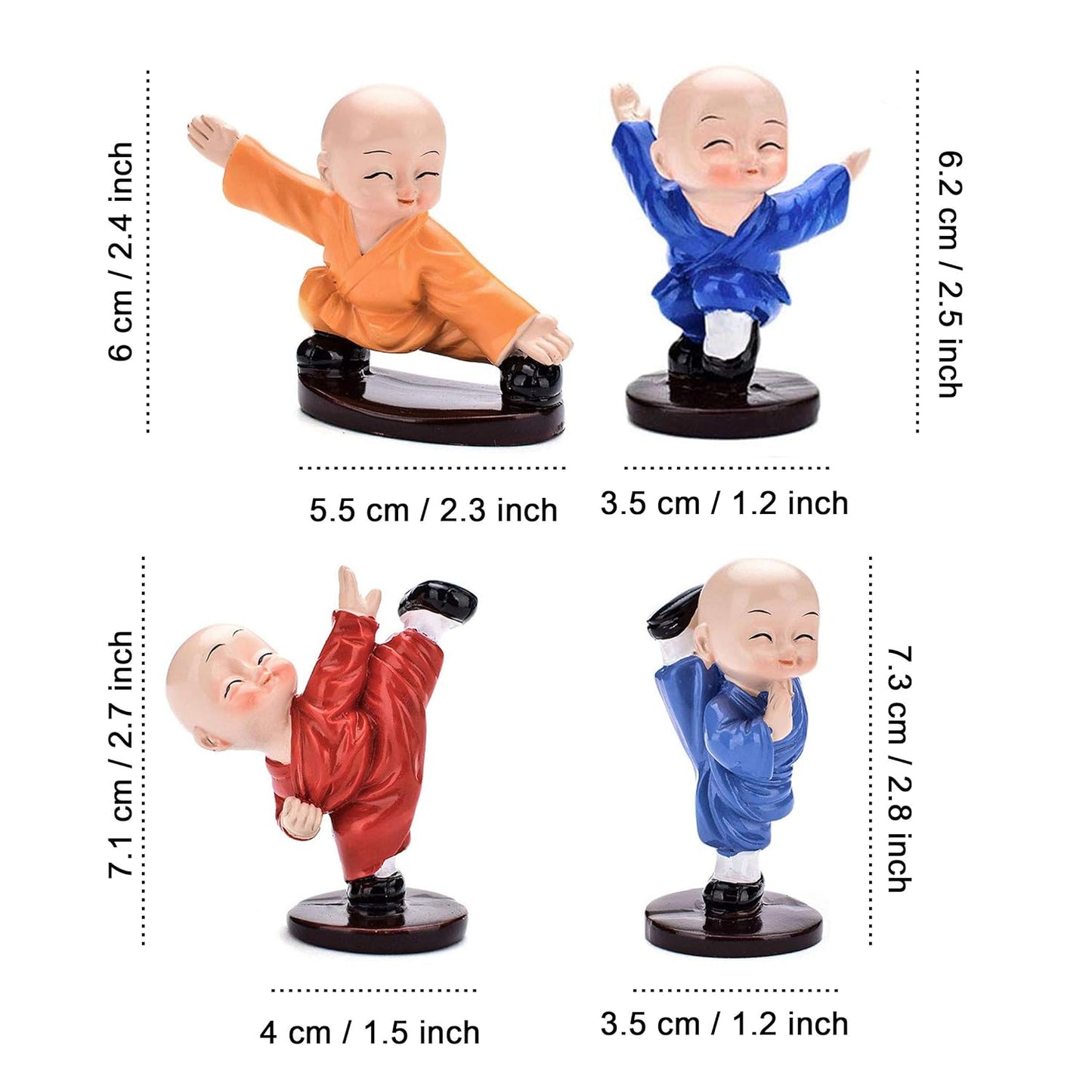 EH Polyresin Action Buddha Showpiece, Small, Multicolour, Set Of 4