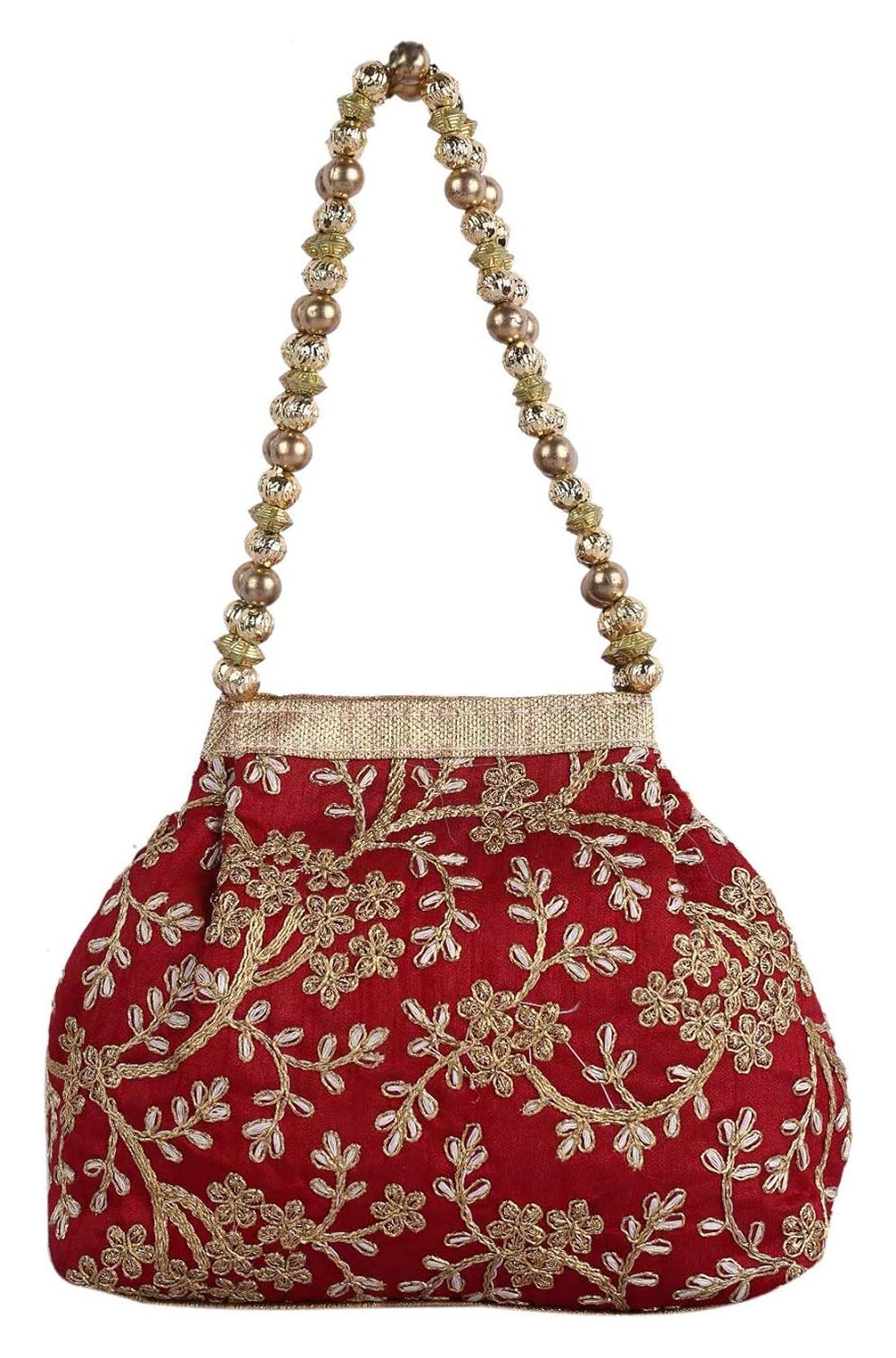 Polyester Embroidered Woman Potli Bag, Maroon - CTKTC31386